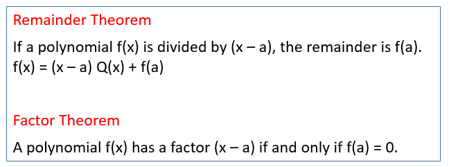 Remainder Theorem (solutions, examples, videos)