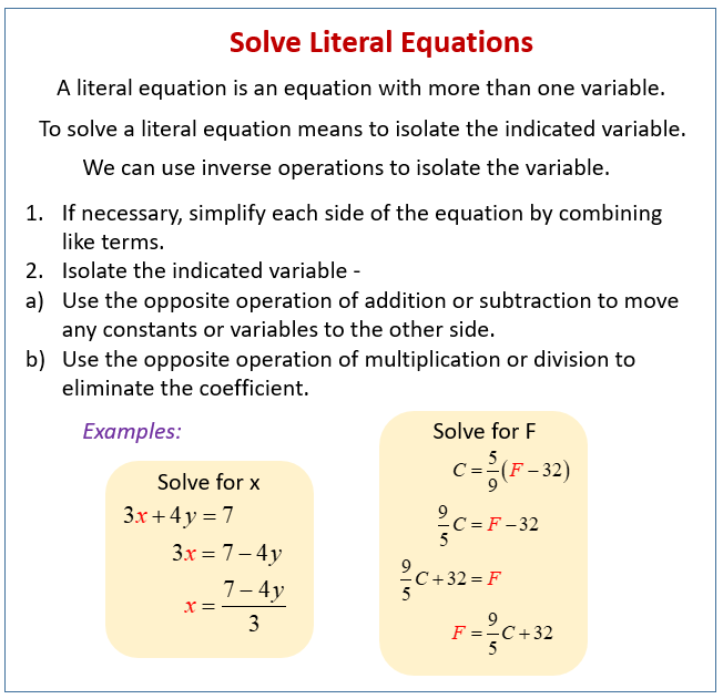  Literal Equations And Formulas examples Solutions Videos Activities 